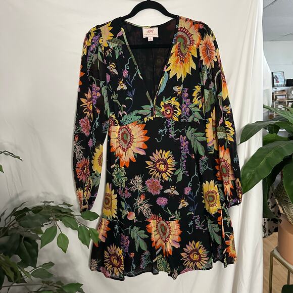 Banjanan Peony Long Sleeve Dress In Mid-summer Bumble Black Small - Picture 10 of 10